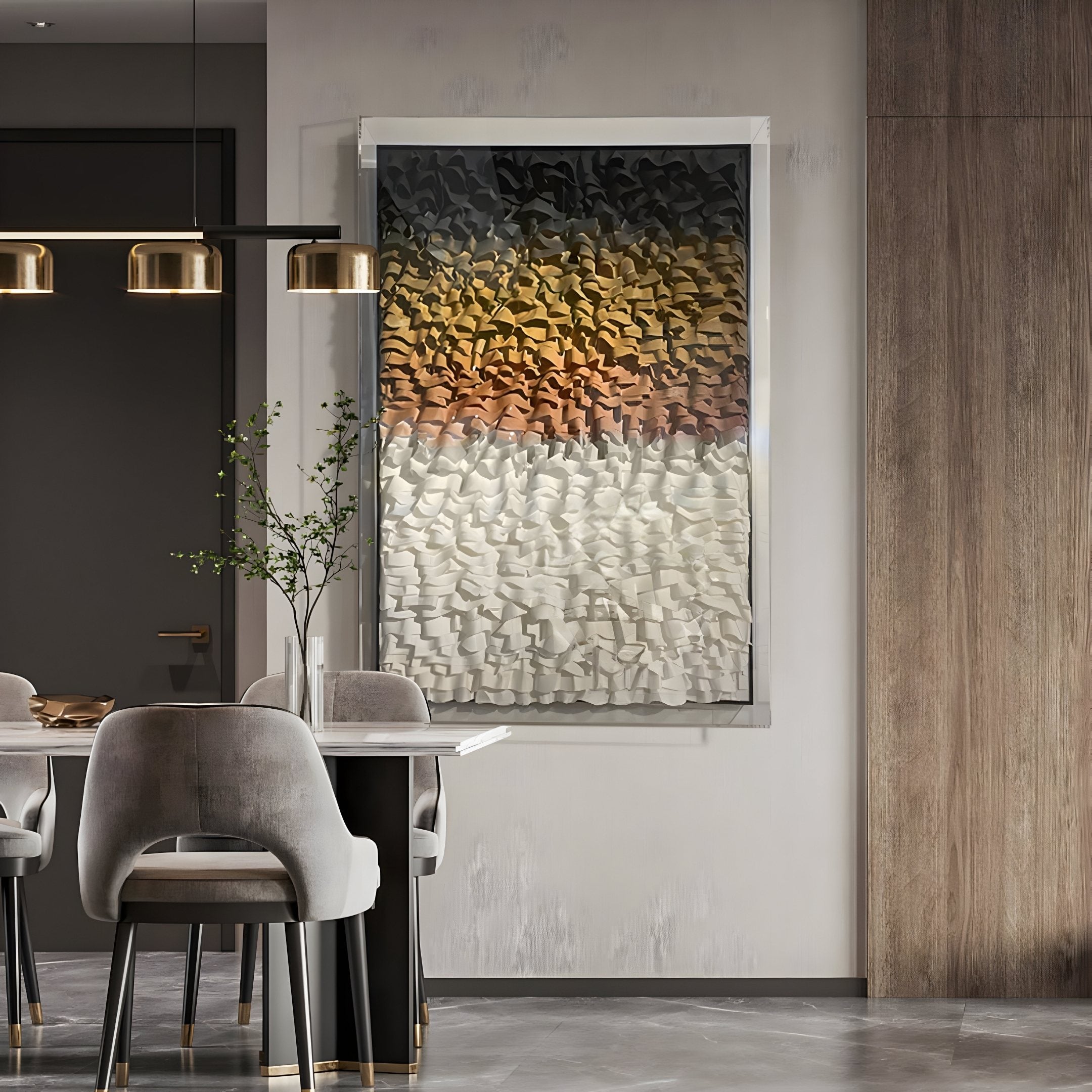 Vistra Black, Amber & White Ombre Ruffled 3D Paper Wall Art