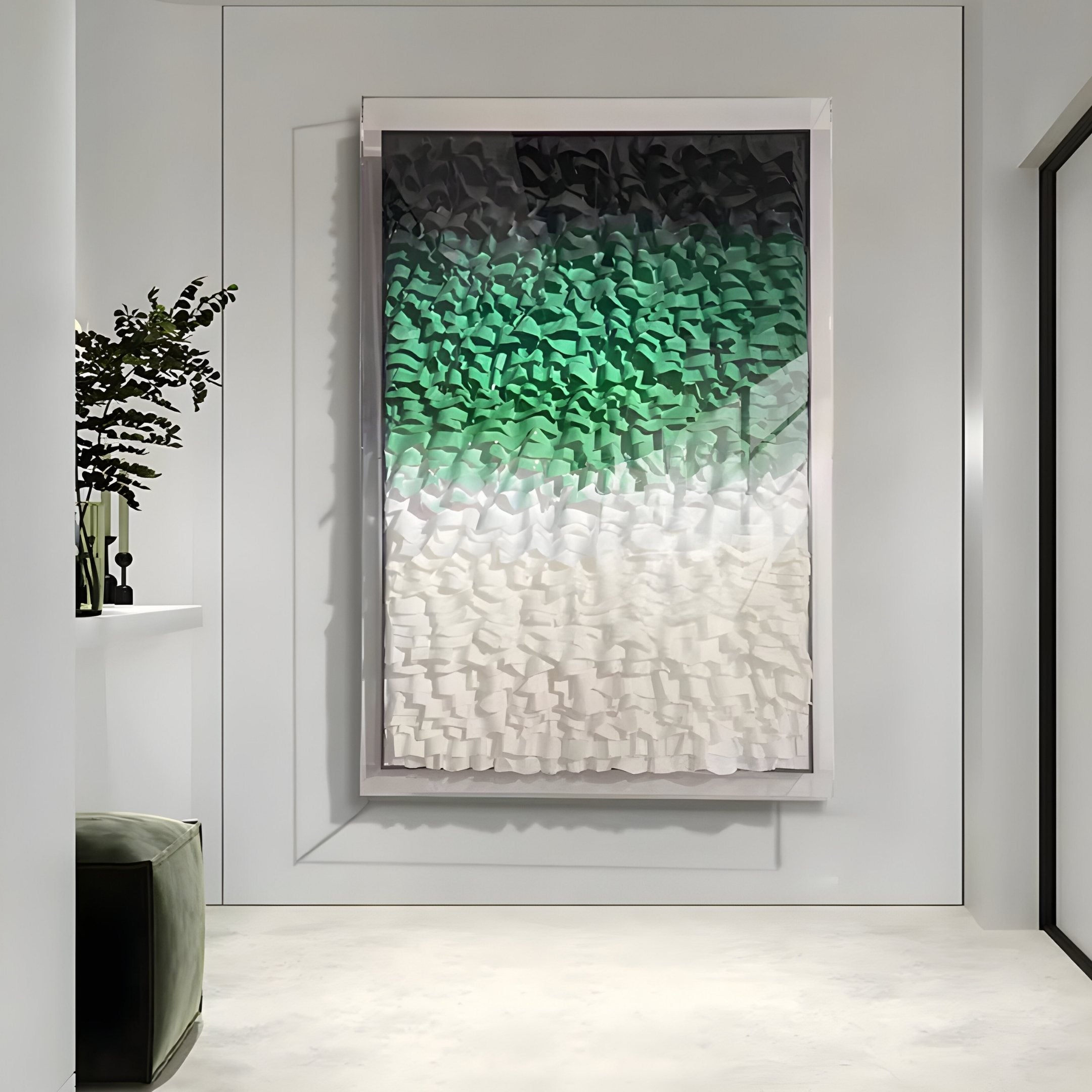 Vistra Black, Green & White Ombre Ruffled 3D Paper Wall Art