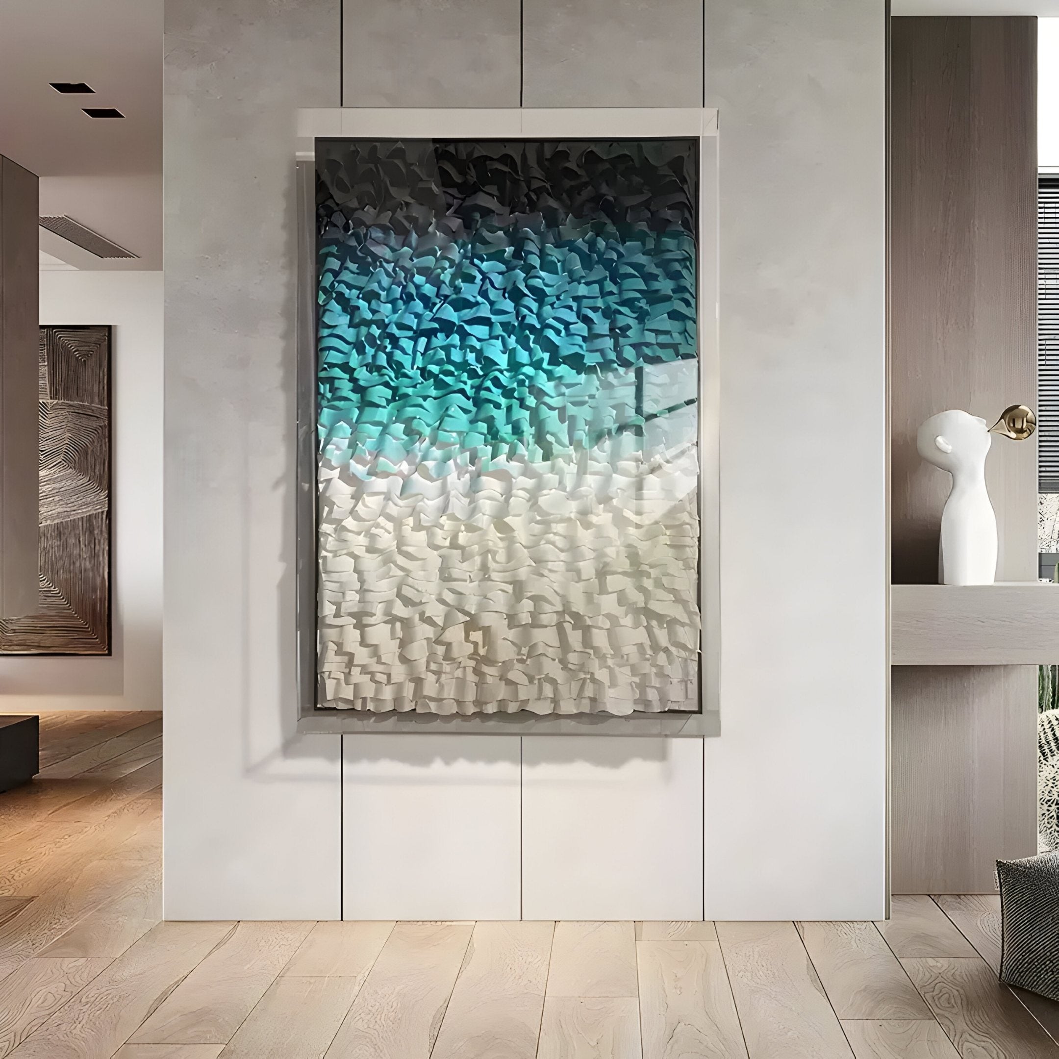 Vistra Black, Blue & White Ombre Ruffled 3D Paper Wall Art