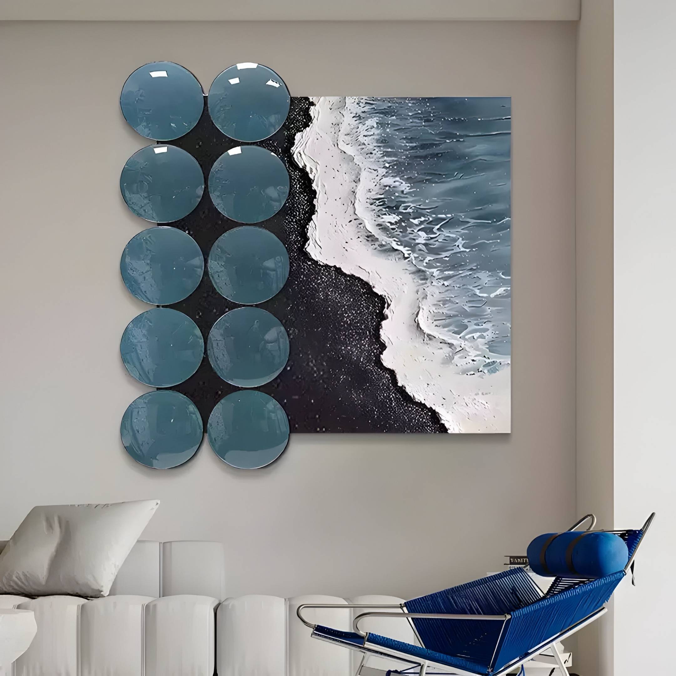 Tidelune Blue Acrylic Disc & Black Sand Shore 3D Wall Art