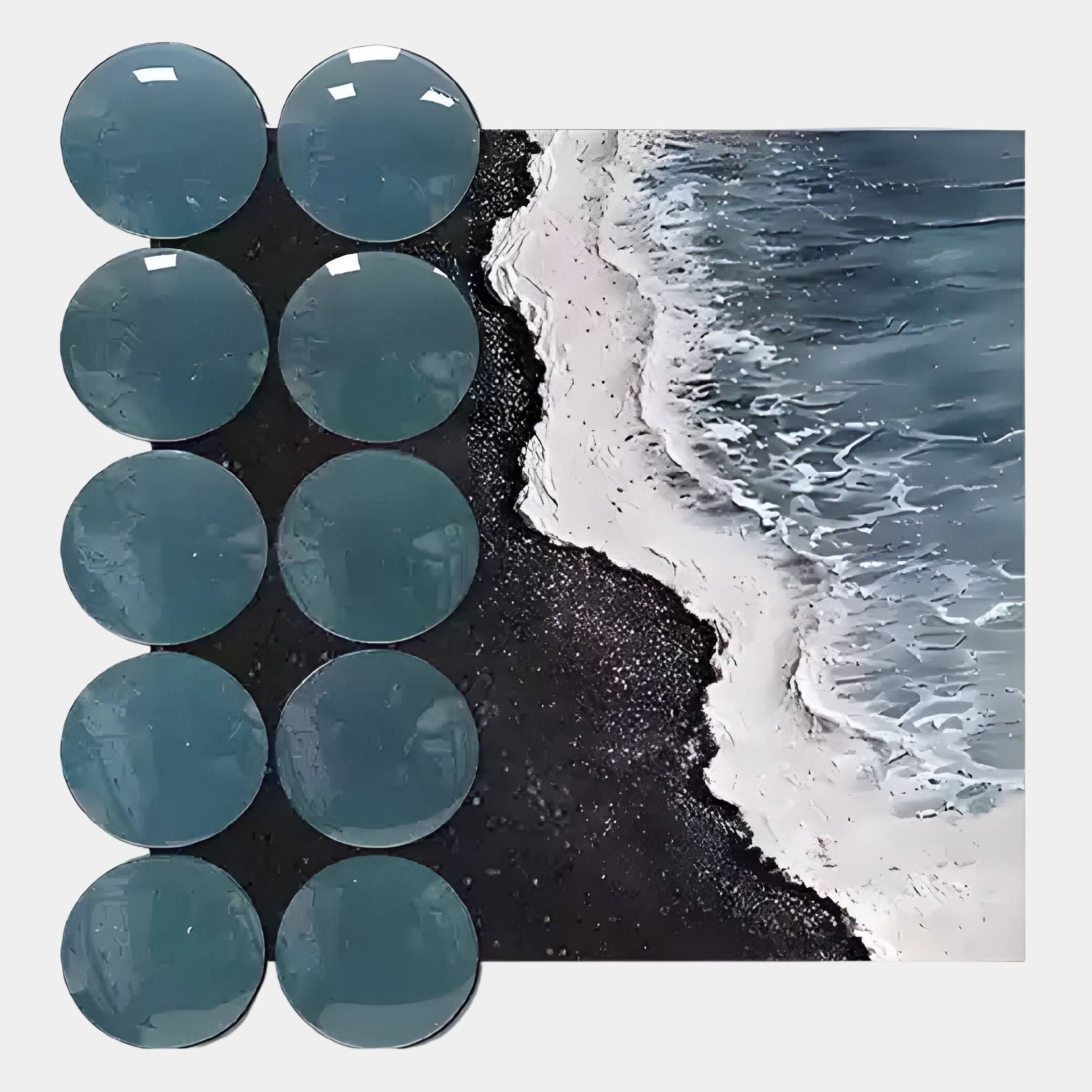 Tidelune Blue Acrylic Disc & Black Sand Shore 3D Wall Art
