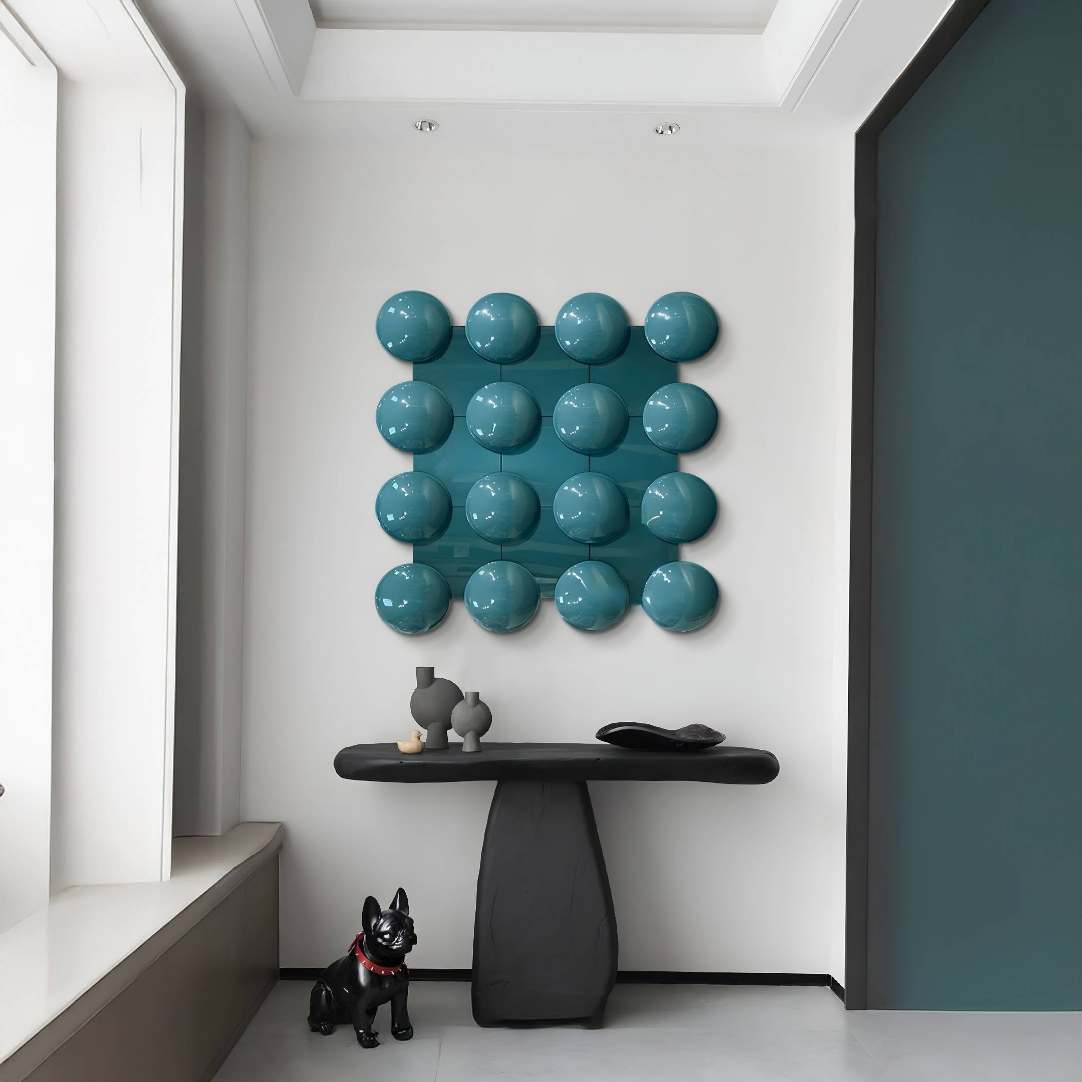 Orbessa Teal Bubble Grid Square Acrylic 3D Wall Art