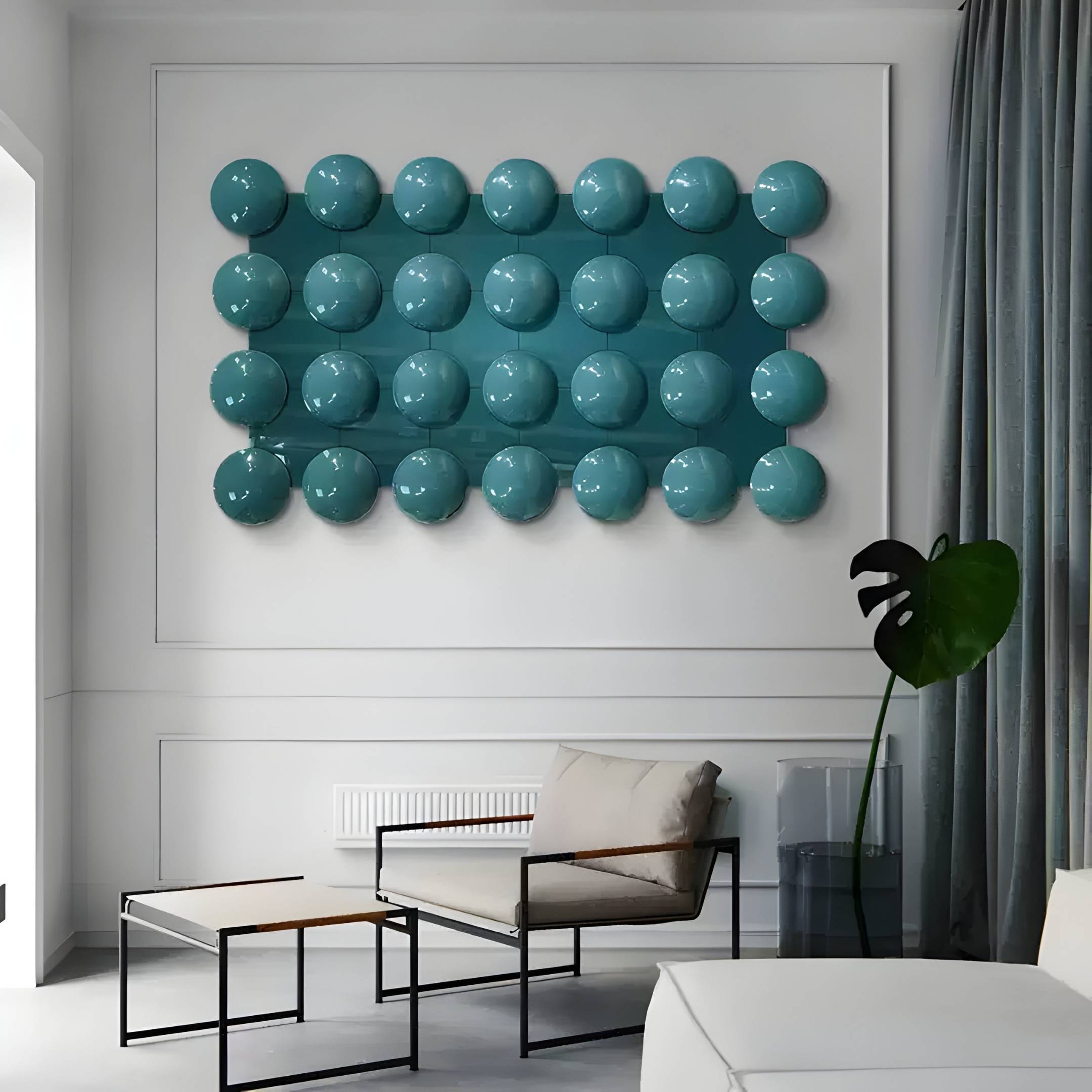Orbessa Teal Bubble Grid Linear Acrylic 3D Wall Art