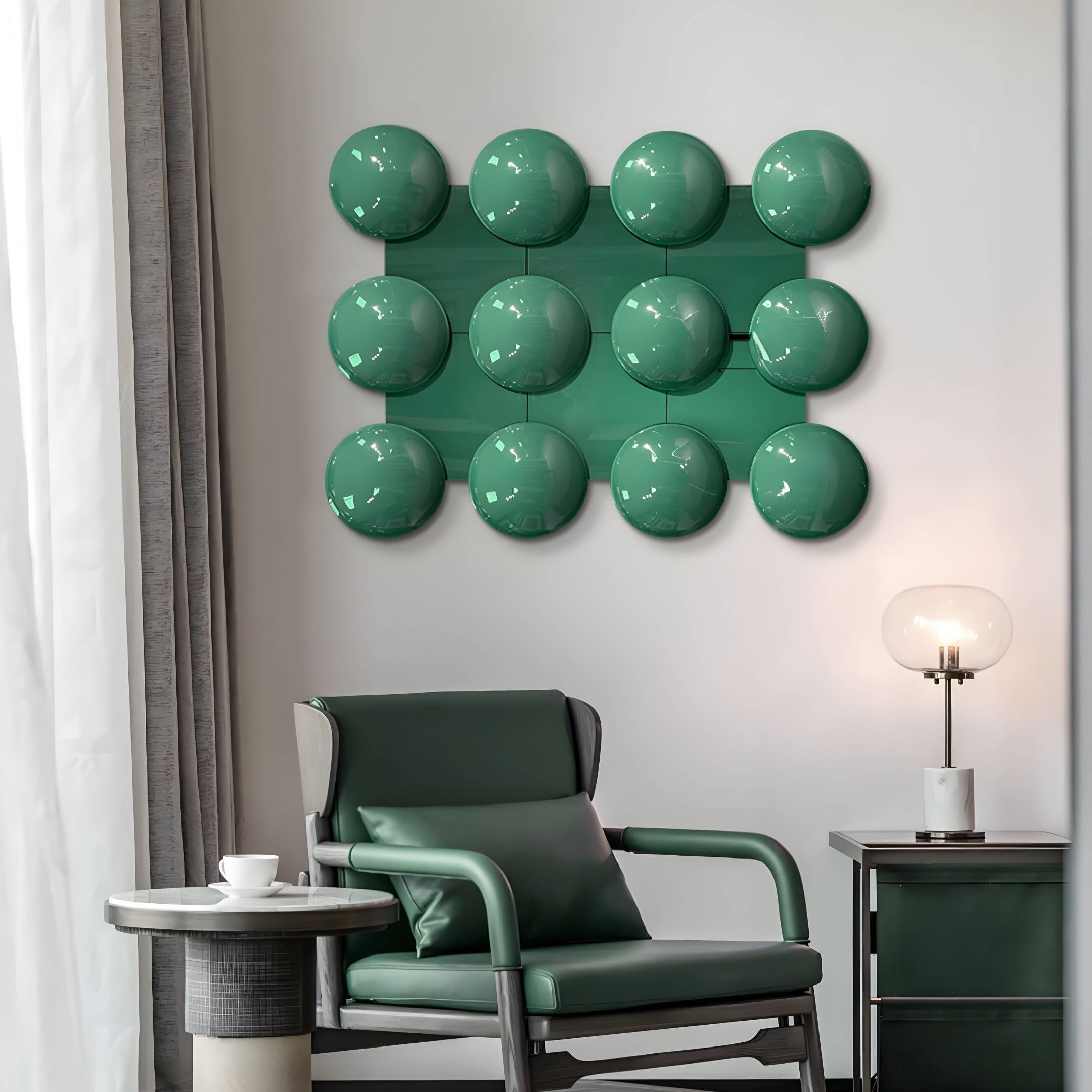 Orbessa Green Bubble Grid Rectangle Acrylic 3D Wall Art