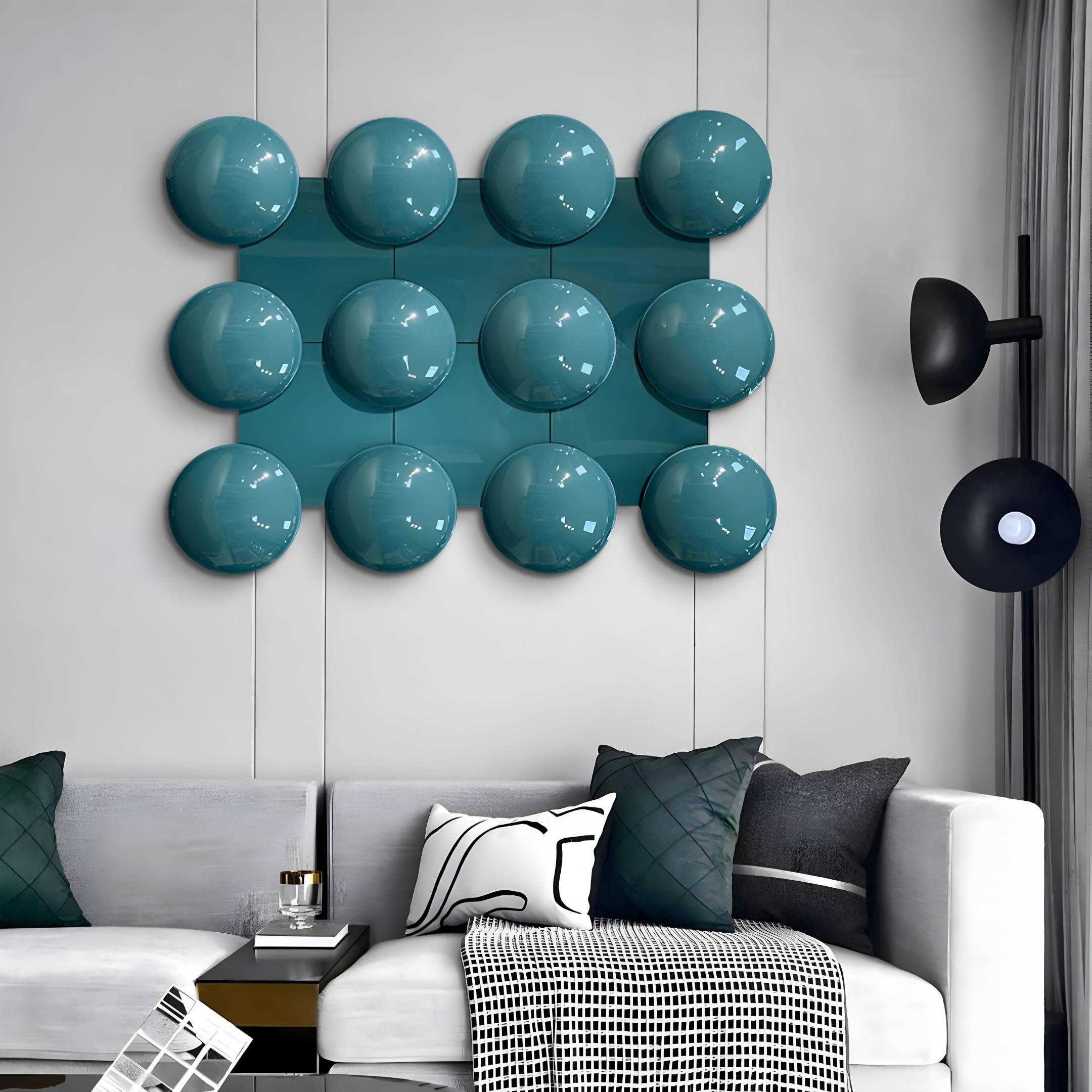 Orbessa Teal Bubble Grid Rectangle Acrylic 3D Wall Art
