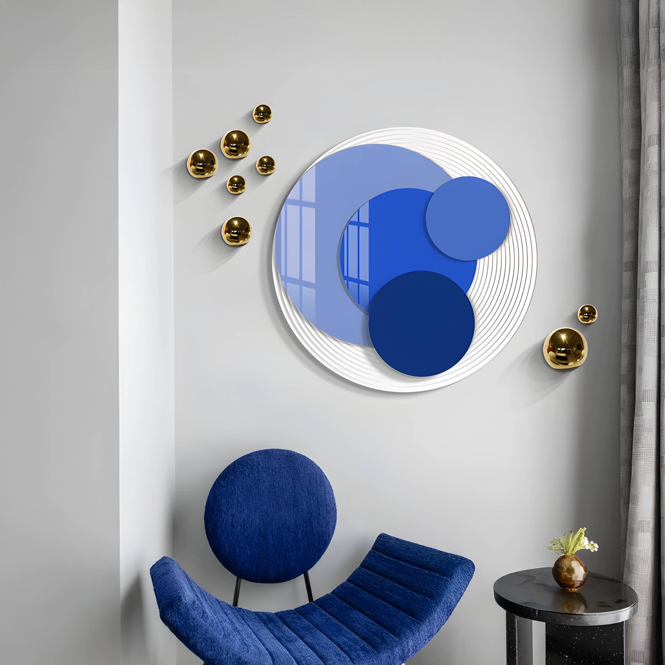 Cirelo Sky & Cobalt Disc Acrylic 3D Wall Art With Metal Balls