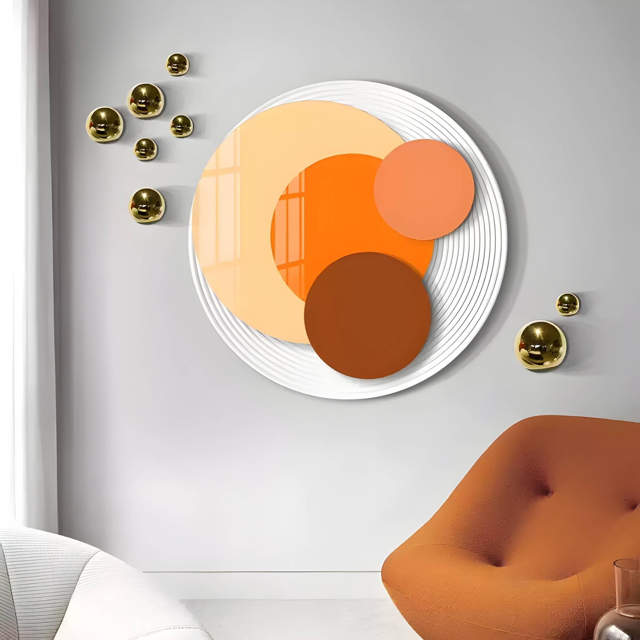 Cirelo Amber & Orange Disc Acrylic 3D Wall Art With Metal Balls