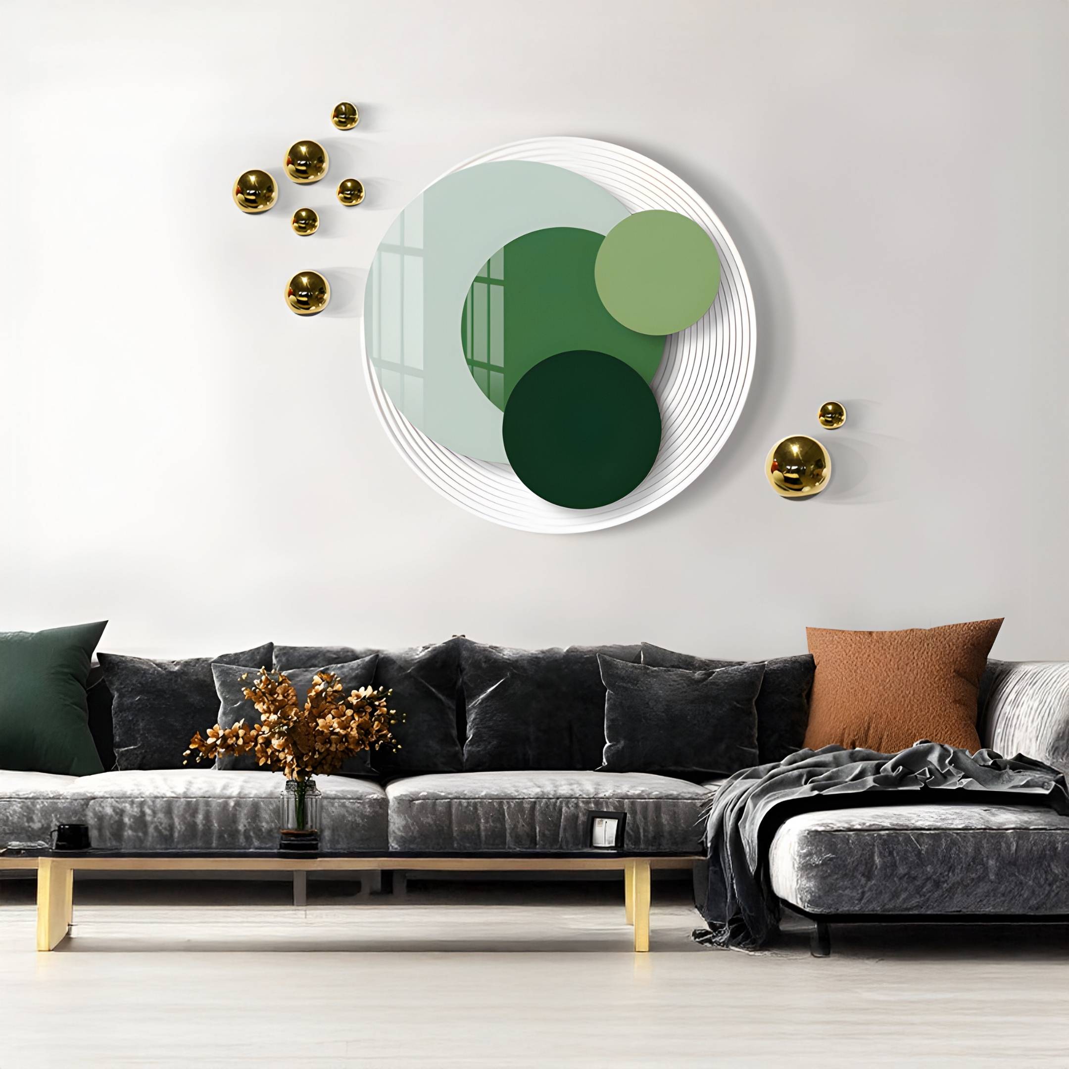 Cirelo Olive & Forest Disc Acrylic 3D Wall Art With Metal Balls