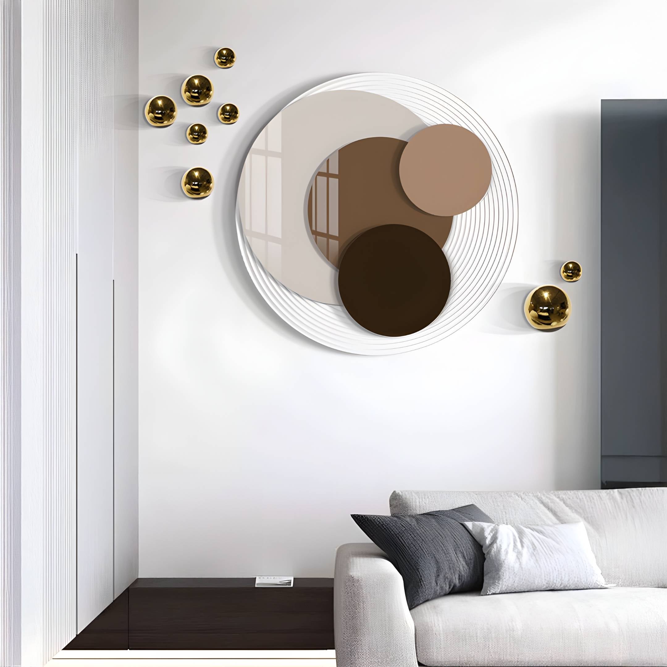 Cirelo Mocha & Taupe Disc Acrylic 3D Wall Art With Metal Balls