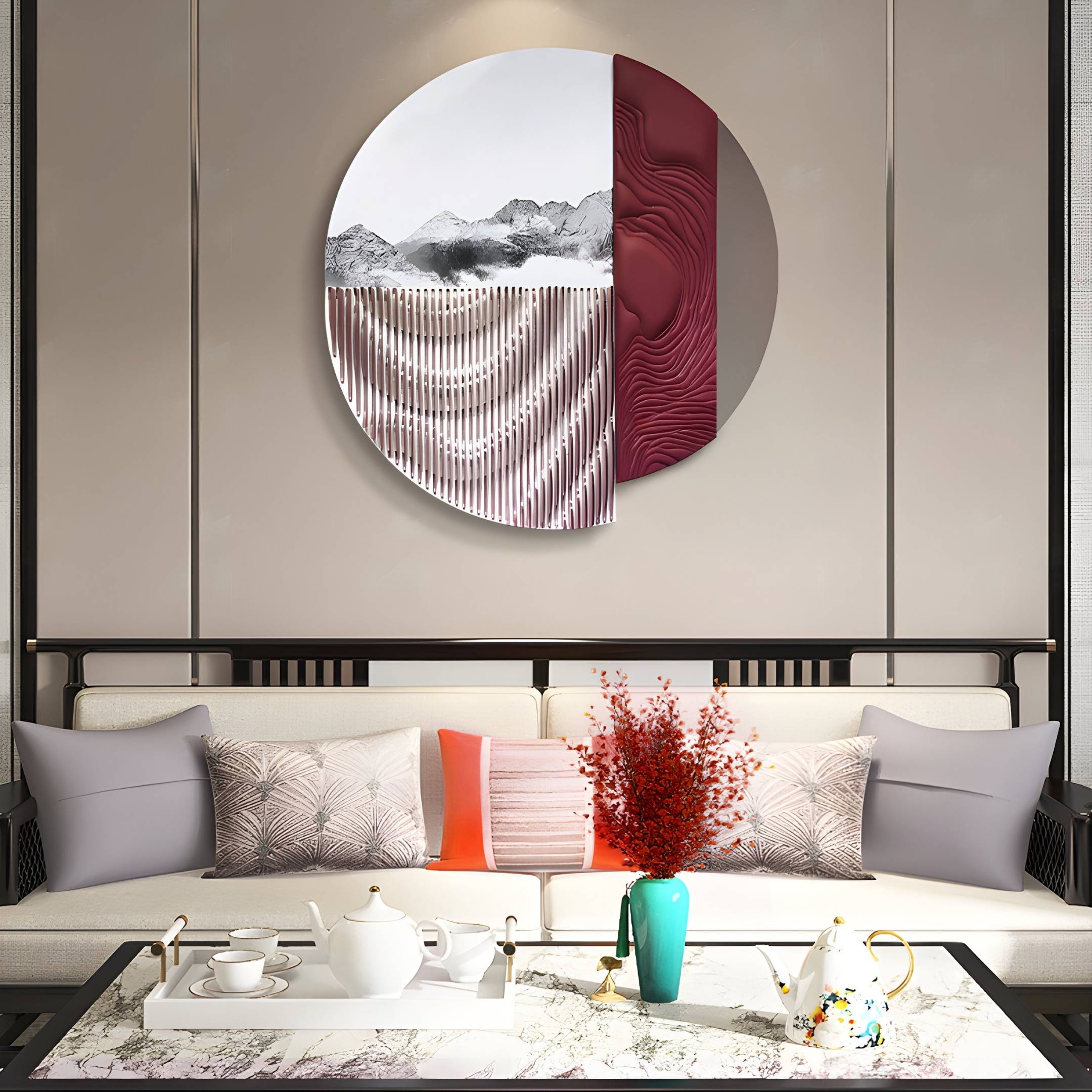 Skara Crimson Ridge & Ripple Acrylic 3D Wall Art