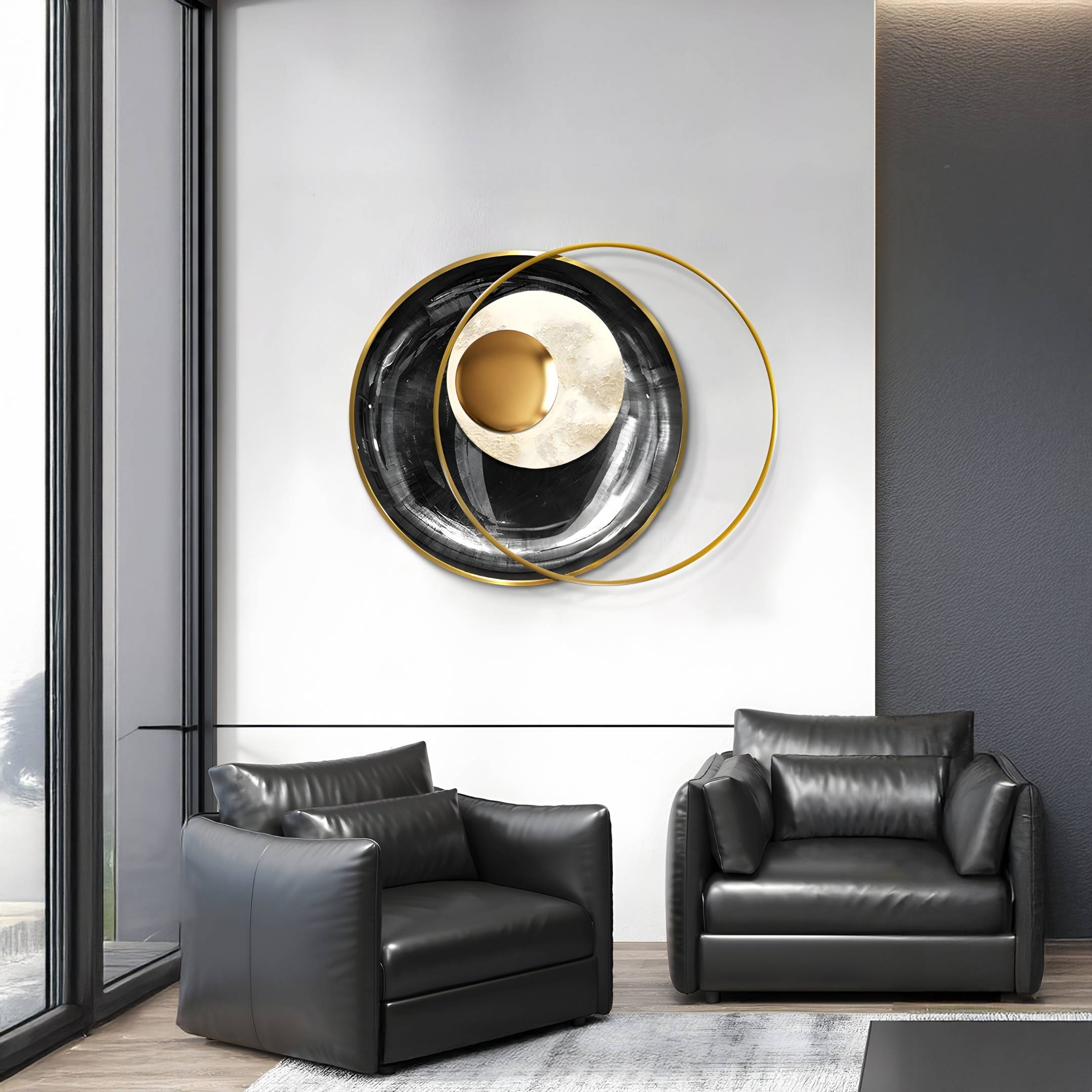Solvata Charcoal Orbit & Metal Ring 3D Wall Art