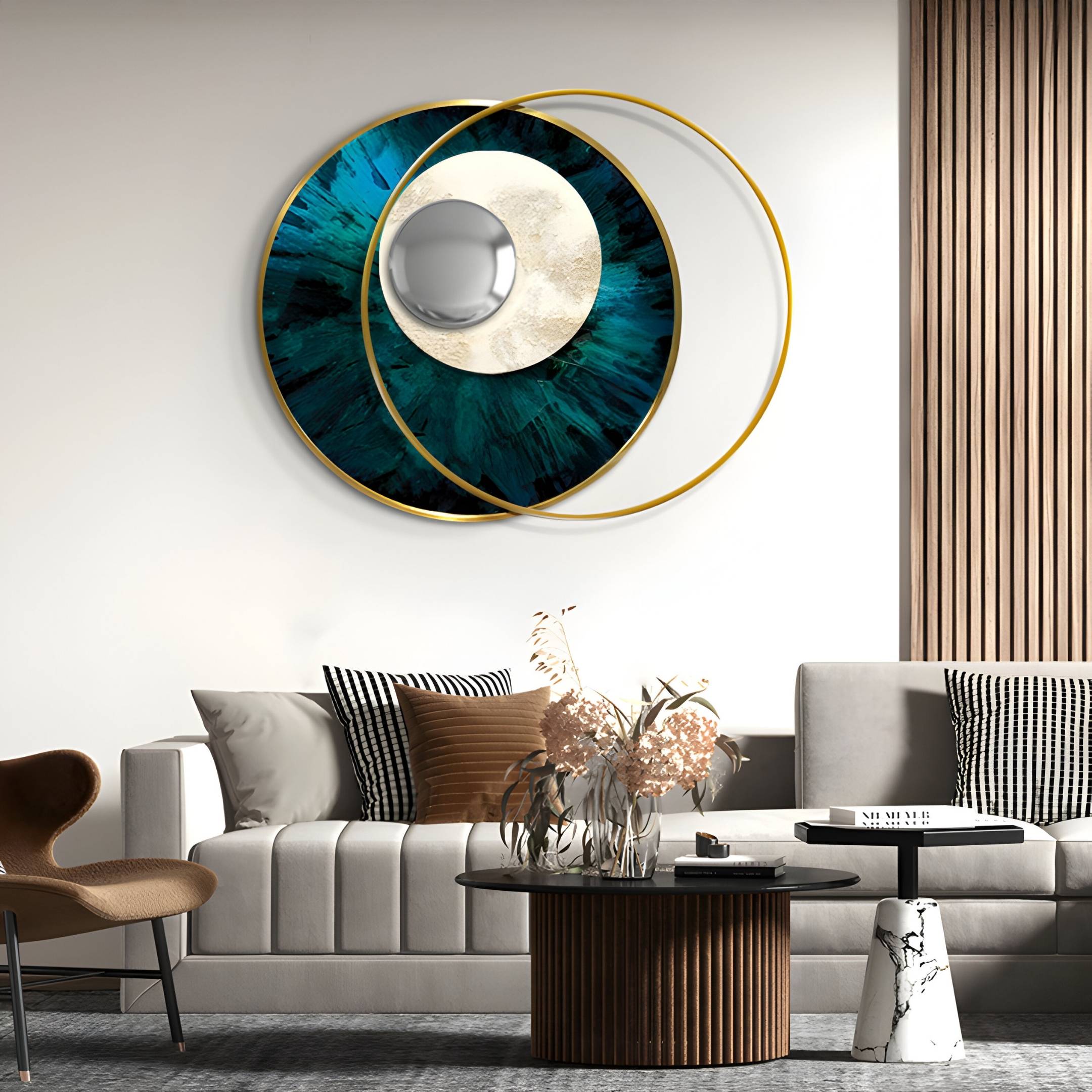 Solvata Deep Teal Orbit & Metal Ring 3D Wall Art
