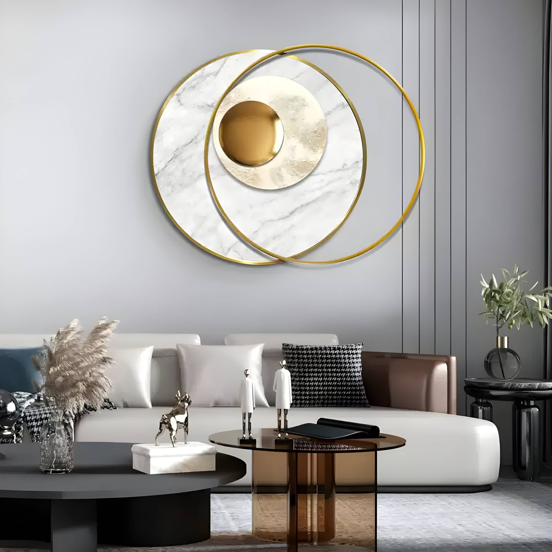 Solvata White Marble Orbit & Metal Ring 3D Wall Art