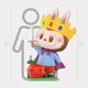 The Apple Fruit Labubu Sculpture - 160cm by Giant Sculptures features Labubu with a yellow crown, purple cape, and sword standing by a large red apple. Hand-painted details and a height chart beside a gray silhouette highlight its impressive size.