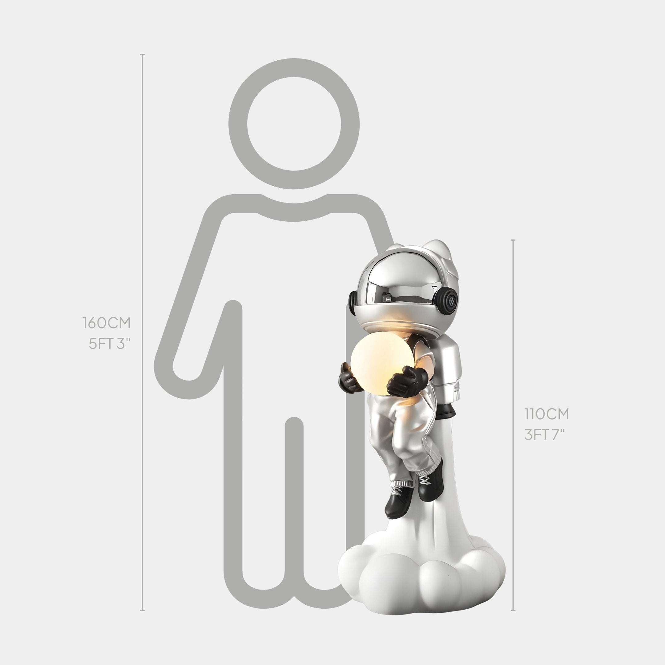 Lunar Silver Astronaut Glow Lift-Off Sculpture - 110cm