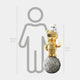 The Gold Astronaut CosmoPals Glow Bear Sculpture by Giant Sculptures features a golden astronaut figure, crowned with a playful white cat, set on a moon-like base. It stands at 115 cm (3 ft 8 in), showcasing its celestial fun size compared to an average human.