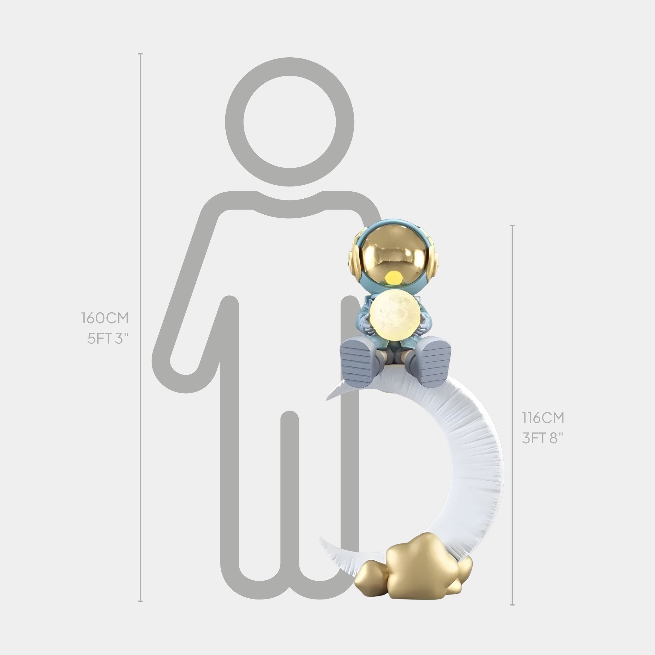 Galactic Blue Astronaut Glow Moon Crescent Sculpture - 116cm