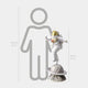 Scale comparison showing the 118cm White Space Astronaut Ringed Moon Strider Sculpture in white resin with gold visor beside a 160cm human silhouette on a light grey background.