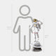 Scale comparison showing the 125cm White Space Astronaut Ringed Moon Explorer Sculpture in white resin with gold visor beside a 160cm human silhouette on a light grey background.