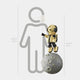 The Giant Sculptures Celestial Gold Astronaut Glow Balloon Moonwalk Sculpture, standing at 140 cm, features a gold astronaut holding a white balloon on a gray moon surface, creating a cosmic accent with its silhouette contrasting against someone 160 cm tall.