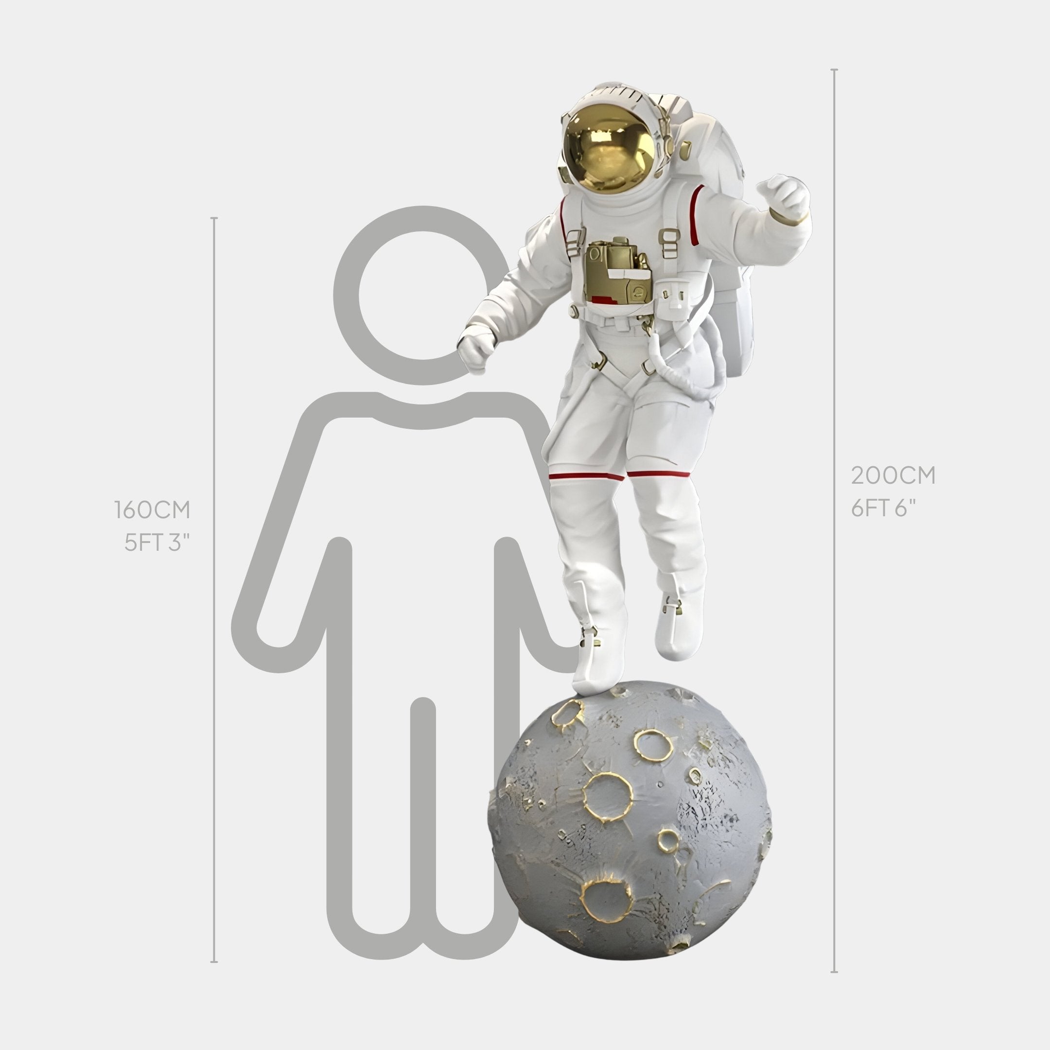 White Space Astronaut Moon Explorer Sculpture - 200cm