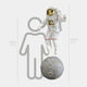 White Space Astronaut Moon Explorer Sculpture by Giant Sculptures, 200cm resin figure in white suit with gold visor standing on a grey cratered moon base, shown beside a human silhouette for scale on a light background.