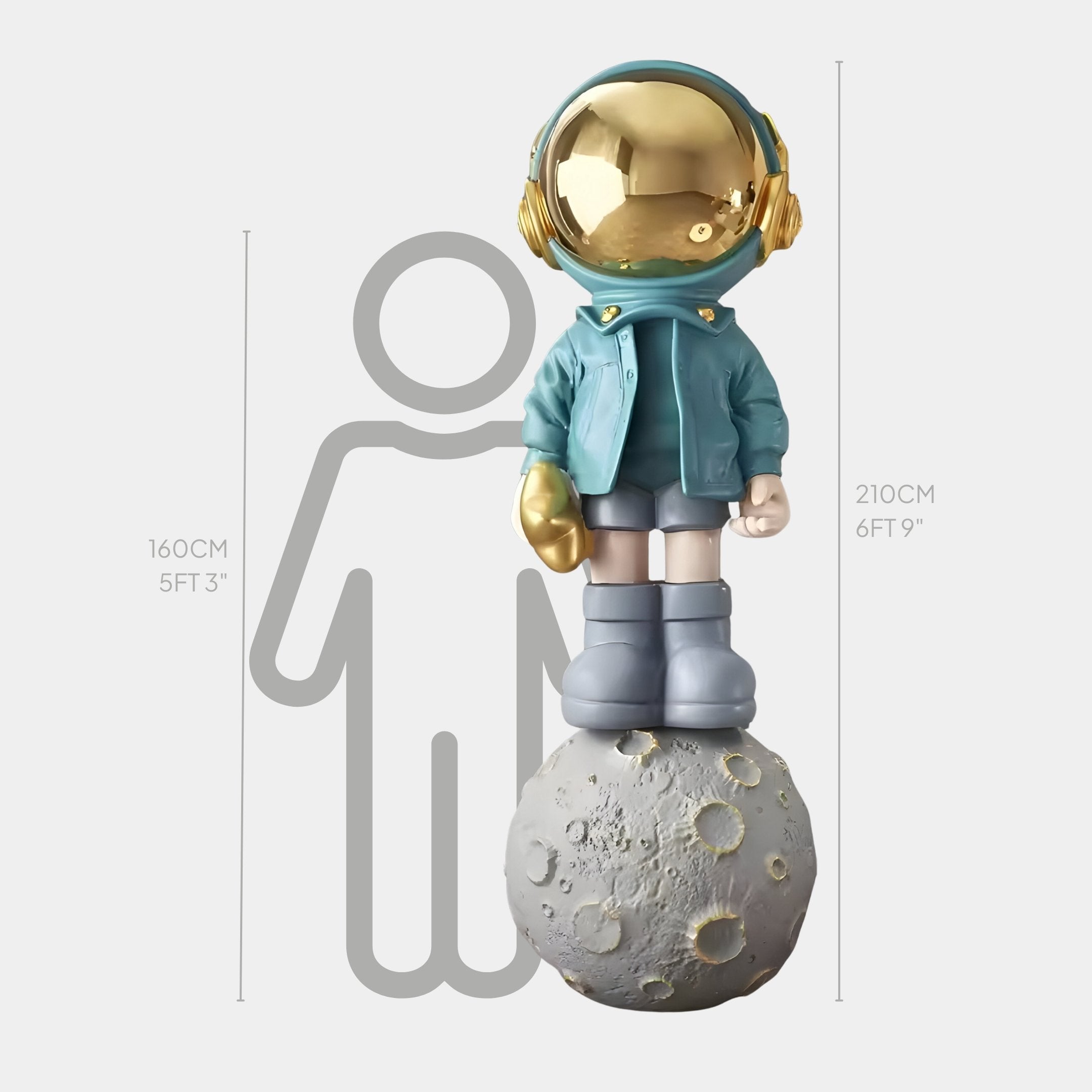 Galactic Blue Astronaut Beats On Moon Sculpture - 210cm