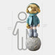 The Galactic Blue Astronaut Beats On Moon Sculpture by Giant Sculptures stands 210 cm tall, featuring a gold helmet on a textured base—an impressive contemporary decor piece, shown next to a 160 cm silhouette for scale.
