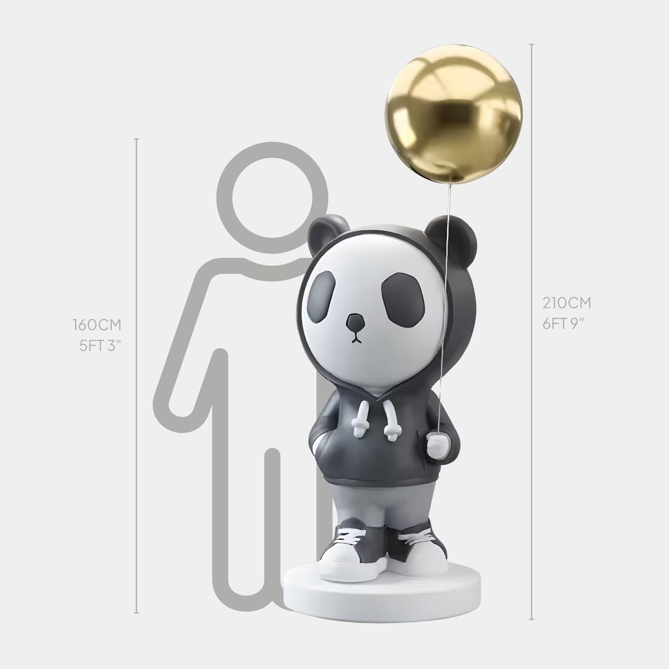 Grey & White Panda Pop Balloon Sculpture - 210cm