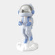 The Cosmic Sky Blue Astronaut Lift-Off Mini Figure (30cm) by Giant Sculptures features a pastel blue and white spaceman with a silver helmet floating above a cloud—a striking decor piece for modern spaces.