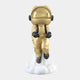 The Celestial Gold Astronaut Lift-Off Mini Figure (30cm) by Giant Sculptures features a gold and black astronaut with a reflective helmet floating above a white cloud-like base, capturing an upward launch.