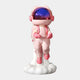 The Stellar Pink Astronaut Lift-Off Mini Figure by Giant Sculptures features a cute astronaut with a blue visor helmet floating above a white cloud—a whimsical 30cm resin statue perfect for space lovers' decor.