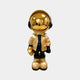 Celestial Gold Astronaut Beats Figure 36cm by Giant Sculptures, front view with mirror-gold helmet, headphones, gold jacket and boots over black, plain background.
