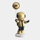 The Celestial Gold Astronaut Balloon Figure - 42cm by Giant Sculptures is a striking tabletop piece, featuring a gold and black figurine with a reflective helmet and shiny gold balloon. It stands on a white base with a gold jacket, black boots, and gloves—perfect for any indoor décor.