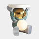 The Giant Sculptures Galactic Blue Astronaut Glow Side Table Figure (50cm) features a seated astronaut with a gold helmet and glowing orb, supporting a round white tabletop—ideal for modern interiors. Shown against a plain white background.