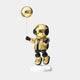 The Celestial Gold Astronaut Balloon Sculpture by Giant Sculptures, standing 55cm tall, features a shiny suit with black-accented gloves and boots while holding a metallic gold balloon. It stands on a white base against a plain backdrop, bringing an out-of-this-world charm to any space.