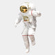 The Giant Sculptures White 3D Cosmic Lift Astronaut Wall Art (58cm) showcases an astronaut in a white suit with red accents and gold visor, ideal for adding a unique space-themed touch to any room.