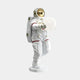 The White Space Astronaut Glow Orb Sculpture - 60cm by Giant Sculptures features a resin astronaut in a white spacesuit with red accents and gold-tinted visor, standing on a circular base. It holds an adjustable orb that casts an ethereal glow against its plain white backdrop.