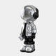 The Lunar Silver Astronaut Beats Sculpture from Giant Sculptures is a 70cm shiny figurine with a mirrored helmet, metallic jacket, large boots, and black gloves. It exudes space-themed décor vibes while standing against a plain light background angled slightly to the right.