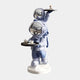 The Cosmic Sky Astronaut Duo Server Sculpture by Giant Sculptures (78cm) features two blue-suited astronauts—one holding a tray with coffee and bottle, the other sitting on their helmet—ideal as functional art for modern interiors.
