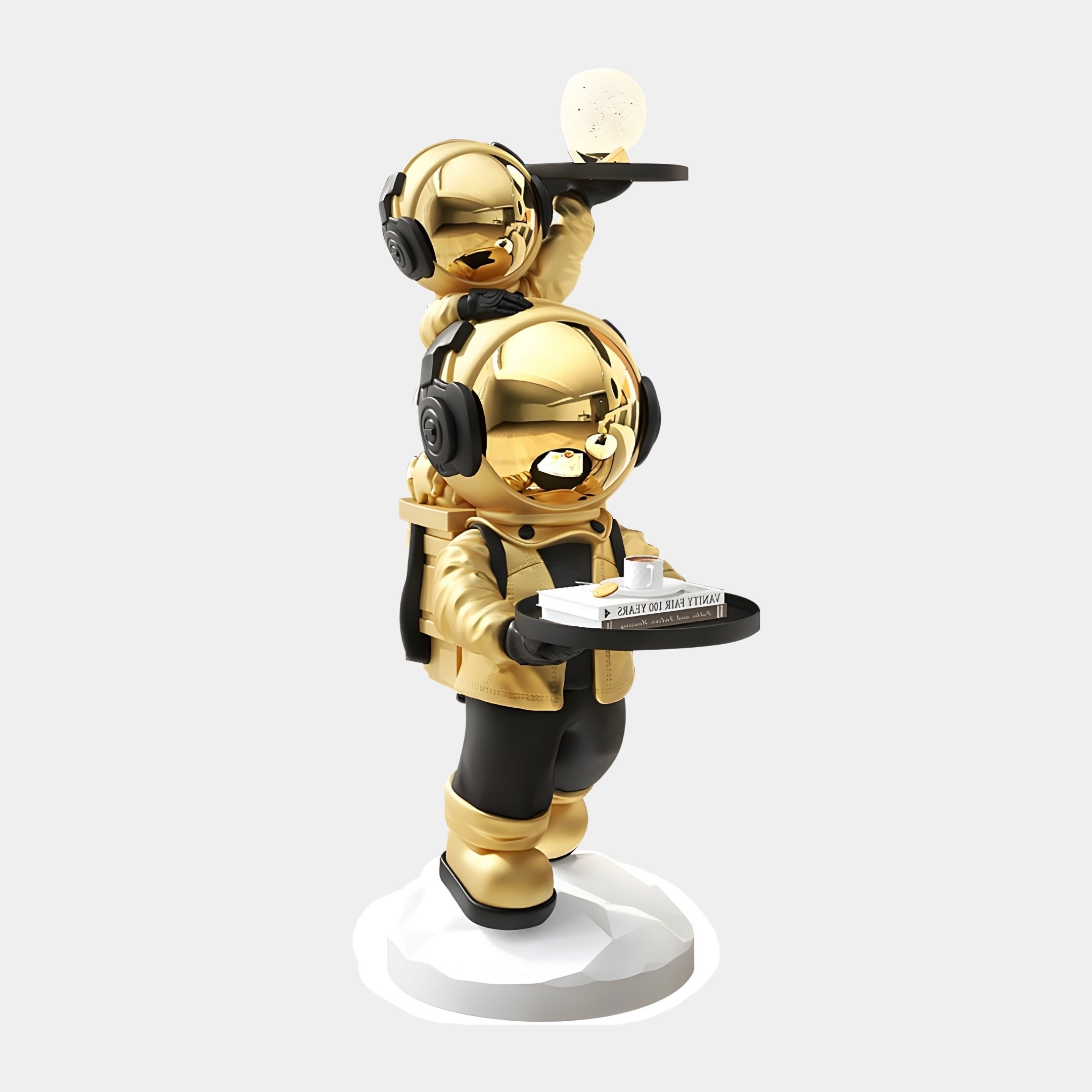 Celestial Gold Astronaut Duo Server Sculpture - 78cm