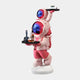 Two pink-suited astronaut figures from Giant Sculptures' Stellar Pink Astronaut Duo Server Sculpture (78cm) are stacked, holding trays with bottles and glassware. Their blue-tinted helmets and modern design make them a unique decorative serving piece.
