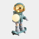 The Giant Sculptures Galactic Blue Skater Astronaut Glow Sculpture - 80cm features a shiny gold helmet, teal skateboard, and glowing orb—ideal as a striking astronaut décor piece or modern glow lighting for any light background.