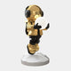 The Giant Sculptures Celestial Gold Astronaut Glow Hover Sculpture (80cm) features an astronaut on a rocky base, wearing headphones and holding a glowing orb. The metallic suit with black accents offers adjustable lighting colors for a striking cosmic display.