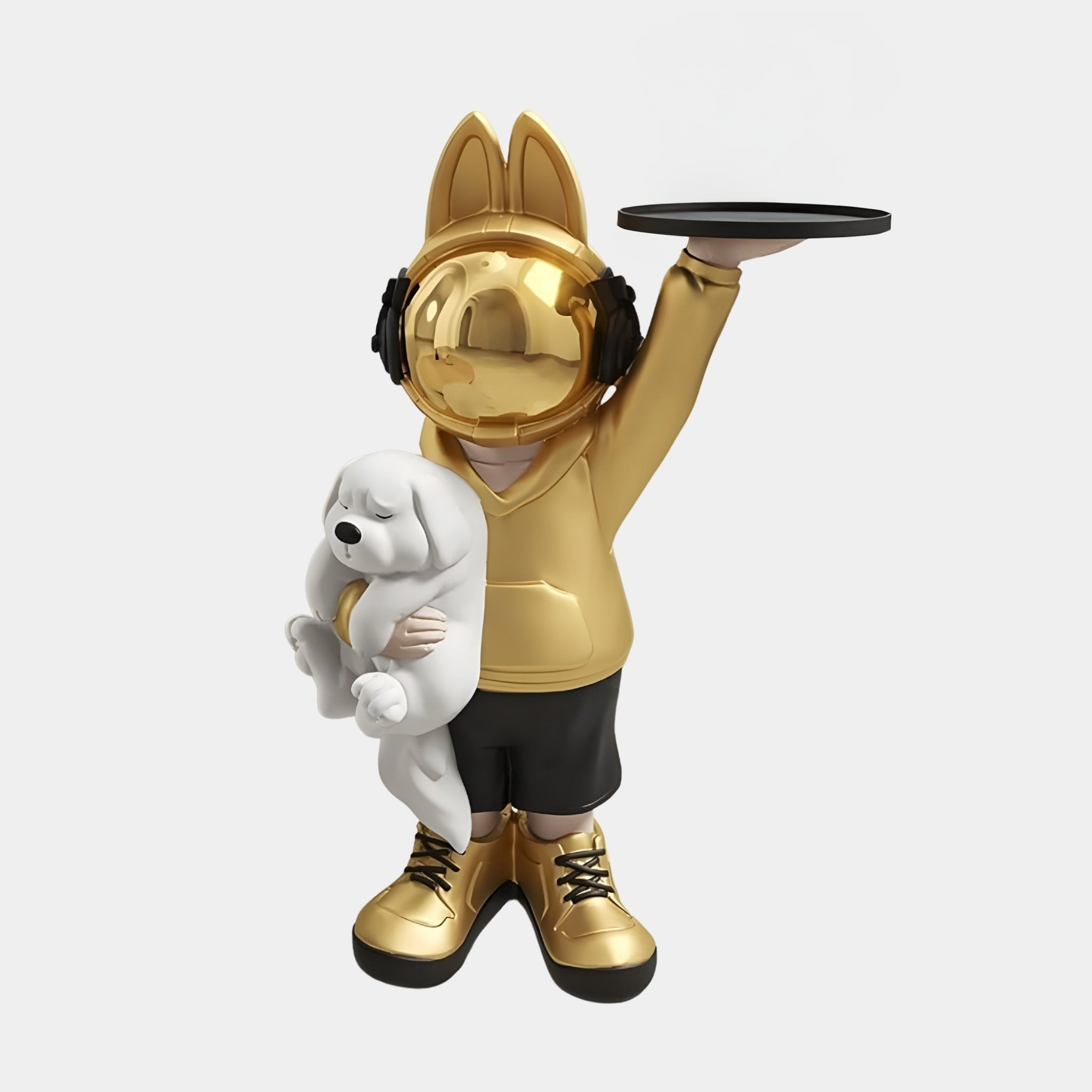 Gold Astronaut Bunny Pup Butler Sculpture | Giant Sculptures