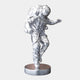 The Giant Sculptures Cosmic Chrome Space Astronaut Explorer Sculpture, standing 85cm tall in a walking pose on a round base, features a detailed spacesuit and helmet. Its shiny metallic finish captures the futuristic essence of space exploration and elegantly reflects light against any backdrop.