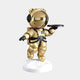 The Celestial Gold Astronaut Bear Butler Sculpture by Giant Sculptures is a 90cm intricate figurine. It features futuristic details like hoses, stands on a white base, and holds a round black tray with its visor reflecting light for an otherworldly touch.