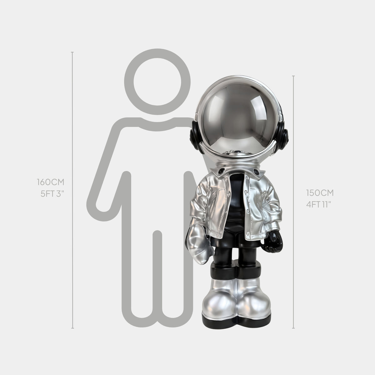 Lunar Silver Astronaut Beats Sculpture - 150cm