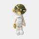 The Giant Sculptures Cosmic White Astronaut Buddy Sculpture - 70cm features a white spacesuit, gold helmet, and boots, holding a gold object. Made of resin, it's unique astronaut decor perfect for modern spaces.