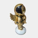 The Celestial Gold Astronaut Angel Rocket Sculpture (75cm) by Giant Sculptures features a gold astronaut with wings on a white base, black visor helmet, and hose, blending space and angelic themes for unique home decor.
